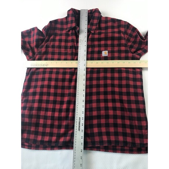 Carhartt Red Black Check Rugged Flex Loose Fit Flannel Button Up Shirt Medium - Picture 5 of 13